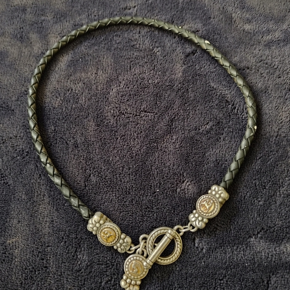 Elegant Black and Silver Women's NecklaceOn Leather Looking Cord.